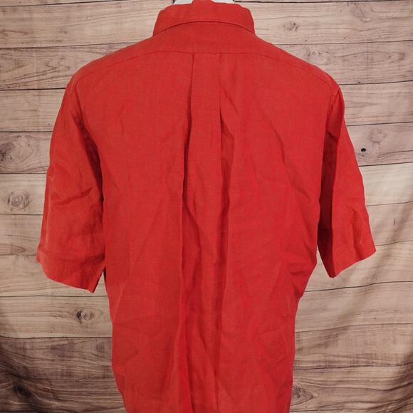 Daniel Cremieux Classics Shirt Mens Large Red Linen Short Sleeve Italian Fabric - Picture 4 of 8